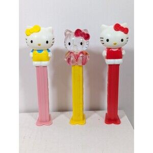 PEZ Hello Kitty Crystal Yellow Stem, Red W Red Stem, Yellow W Pink Stem Lot Of 3